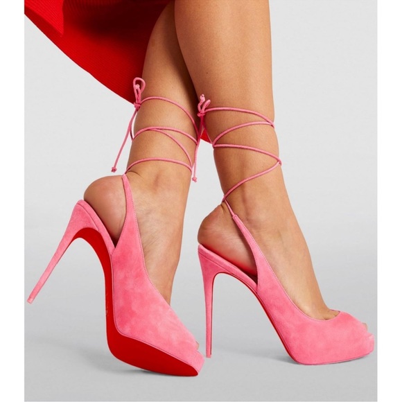 Brand new Christian Louboutin Lace up NVP 120 Veau Velours in pink suede - Picture 7 of 8